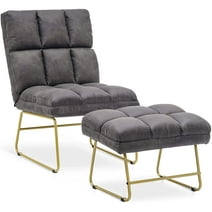 Mcombo Accent Chair with Ottoman, Club Chair with Golden Metal Legs, for Living Room 4013 (Grey)