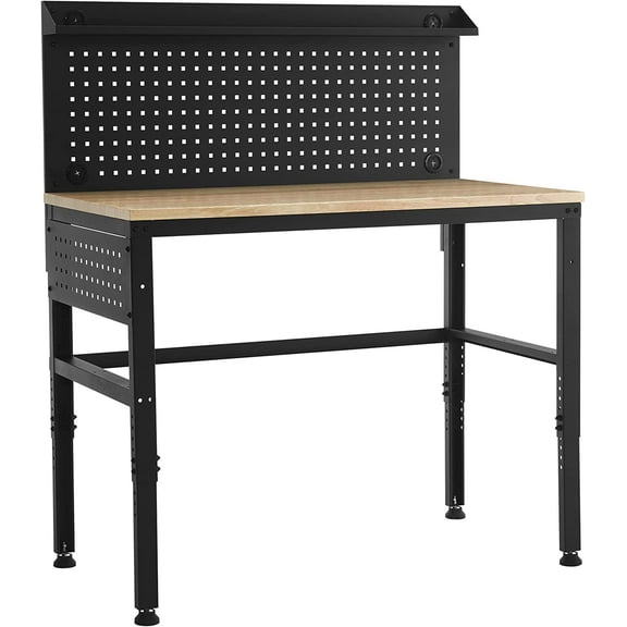 Mcombo Adjustable Workbench with Solid Wood Tabletop for Garage Bench48