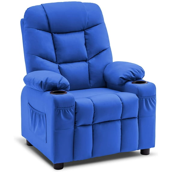 Mcombo Big Kids Recliner Chair for Boys and Girls Room, 3+ Age Group,Faux Leather 7366, Blue