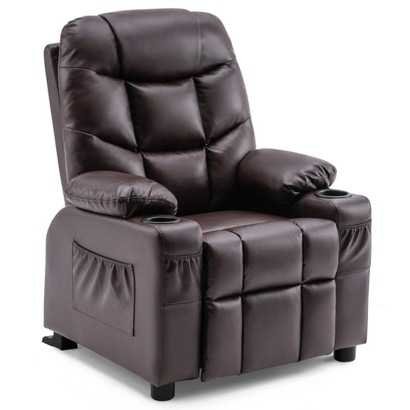 Mcombo Big Kids Recliner Chair for Boys and Girls Room, Faux Leather 7366, Dark Brown