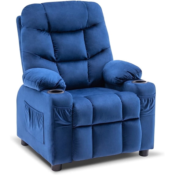 MCombo Big Kids Recliner Chair with Cup Holders for Boys and Girls Room, 2 Side Pockets, 3+ Age Group, Velvet Fabric 7355