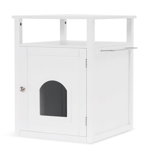 Mcombo Cat Litter Box Furniture Hidden, Kitty Litter House for Storage, Pet Litterbox Wooden Enclosure with Extra Table 0507