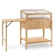 thumbnail image 1 of Mcombo Cold Frame Greenhouse with Foldable Potting Table, Raised Garden Bed Planter Box with Legs and Wooden Greenhouse with Shelf for Vegetables, Herb and Flowers Use, 0399, 1 of 7