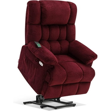 Mcombo Electric Power Lift Recliner Chair with Massage and Heat, Adjustable Headrest & Extended Footrest for Elderly People, 3 Positions, USB Ports, 2 Side Pockets, Plush Fabric 7533 Burgundy