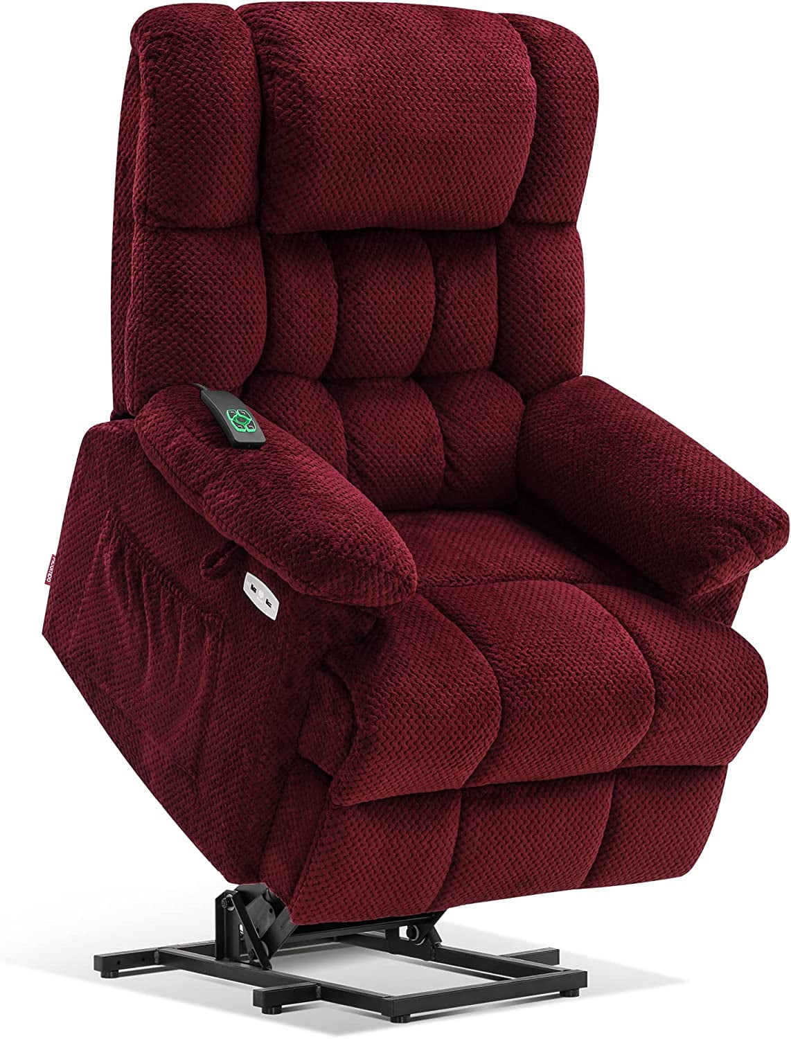 Mcombo Electric Power Lift Recliner Chair with Massage and Heat, Adjustable Headrest & Extended Footrest for Elderly People, 3 Positions, USB Ports, 2 Side Pockets, Plush Fabric 7533 Burgundy