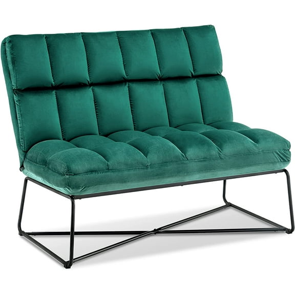 Mcombo Loveseat Sofa Couch, Mid-Century Velvet Settee, 2-Seater Upholstered Bench for Living Room 4018 (Green)