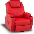 thumbnail image 1 of Mcombo Manual Swivel Rocker Recliner Chair with Massage and Heat, 2 Side Pockets, 2 Cup Holders, Red Durable Faux Leather 8031, 1 of 8