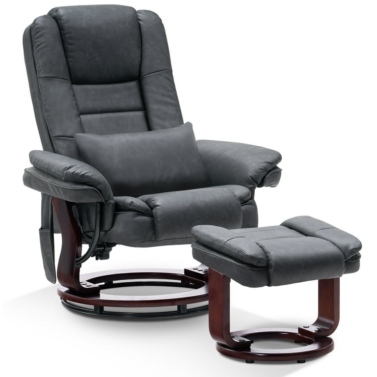 MCombo Massage Recliner Chair, Faux Leather, Swivel Wood Base
