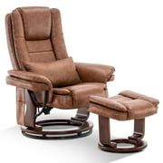 Mcombo Massage Recliner with Ottoman, Lumbar Pillow, Swivel Wood Base, Faux Leather 9096 Saddle, Yellow