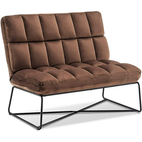 Mcombo Mid-Century Velvet Loveseat Settee Bench 4018(Brown)