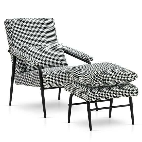 Mcombo Modern Accent Chair with Ottoman for Living Room Bedroom, Mid-century Lounge Soft Fabric Seats Club Armchairs 4123(Houndstooth)