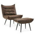 thumbnail image 1 of Mcombo Modern Chair with Ottoman, Wingback Club Accent Chairs for Living Room, Bronzing Fabric Upholstered Leisure Chairs with Metal Legs 4400 (Dark Brown), 1 of 8