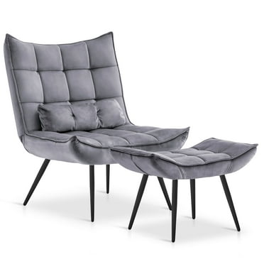 MCombo Modern Velvet Accent Chair with Ottoman, Club Chairs for Living Room 4079 (Grey)