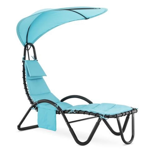 Mcombo Outdoor Chaise Lounge Chair W/Adjustable Canopy 4097(Turquoise)