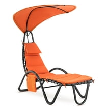 Mcombo Outdoor Chaise Lounge Chair W/Adjustable Canopy, Adjustable Cushioned Reclining Chair for Backyard , 4097（Orange）