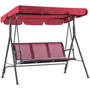 Mcombo Outdoor Patio Canopy Swing Chair 3-Person 4507 (Burgundy)