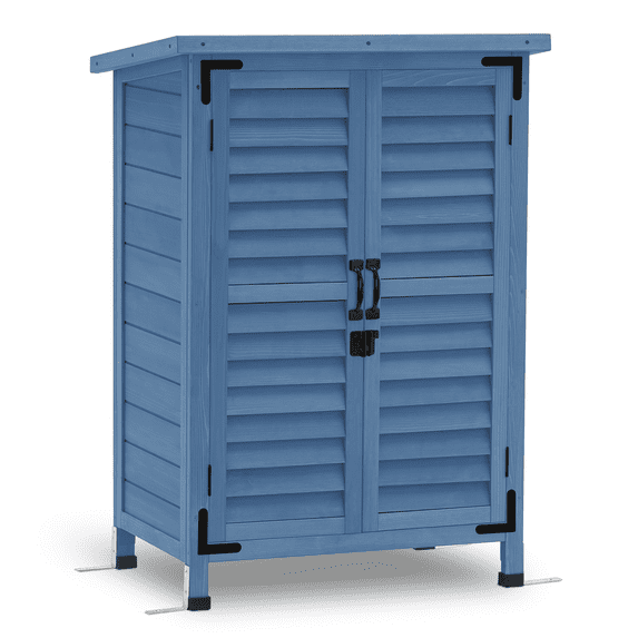 Mcombo Outdoor Wood Storage Cabinet, Small Size Garden Wooden Tool Shed with Double Doors 0985