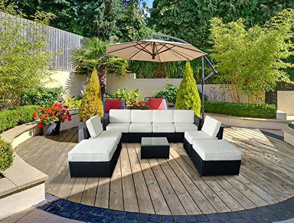 Mcombo Outdoor Patio Black Wicker Furniture Sectional Set All-Weather Resin Rattan Chair Conversation Sofas 6085-S1013
