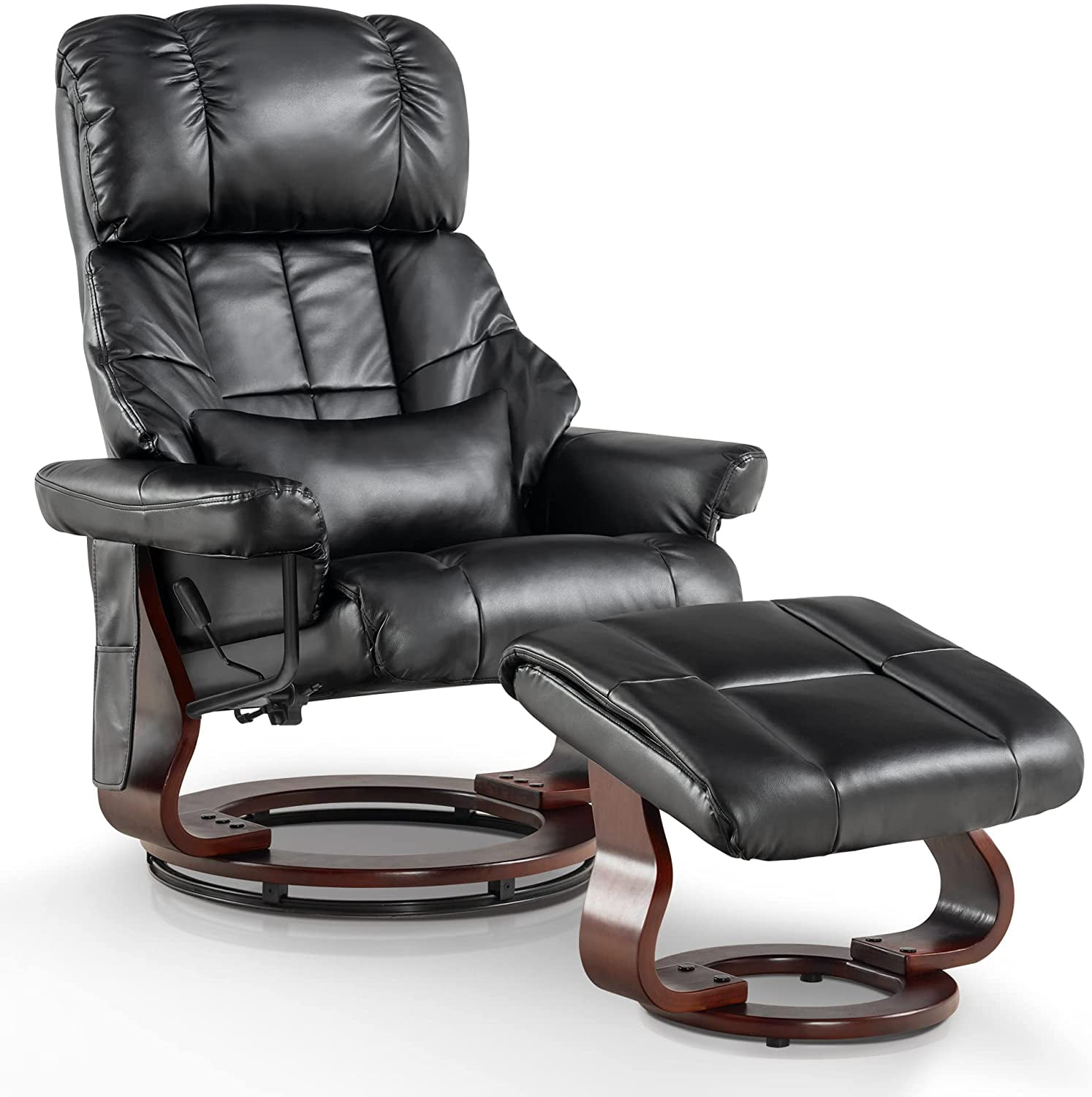Mcombo Recliner with Ottoman Vibration Massage 360 Swivel Faux Leather Black 9068 Walmart