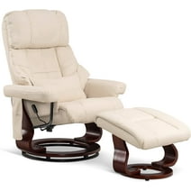 Mcombo Recliner with Ottoman Reclining Chair with Vibration Massage and Removable Lumbar Pillow, 360 Degree Swivel Wood Base, Faux Leather 9068 (Cream White)