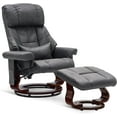 thumbnail image 1 of Mcombo Recliner with Ottoman Reclining Chair with Vibration Massage and Removable Lumbar Pillow, 360 Degree Swivel Wood Base, Faux Leather 9068 (Dark Grey), 1 of 8