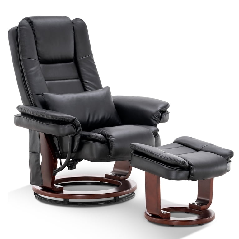 Mcombo Recliner with Ottoman Chair Accent Chair with Vibration Massage, Lumbar Pillow, Swivel Wood Base, Faux Leather 9096 (Black) Mcombo Recliner with Ottoman Chair Accent Chair with Vibration Massage, Lumbar Pillow, Swivel Wood Base, Faux Leather 9096 (Black)