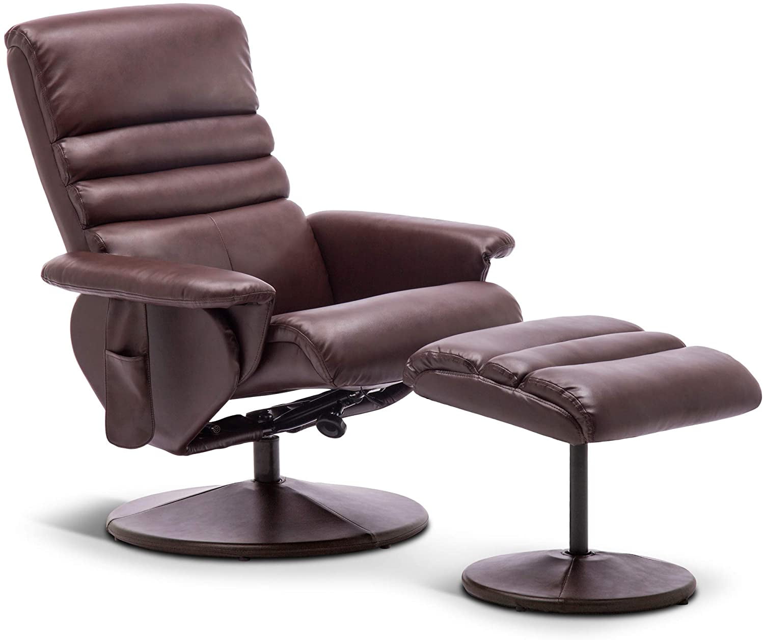 MCombo 360 Swivel Massage Recliner Chair with Ottoman for Living Room, Faux Leather, Dark Brown