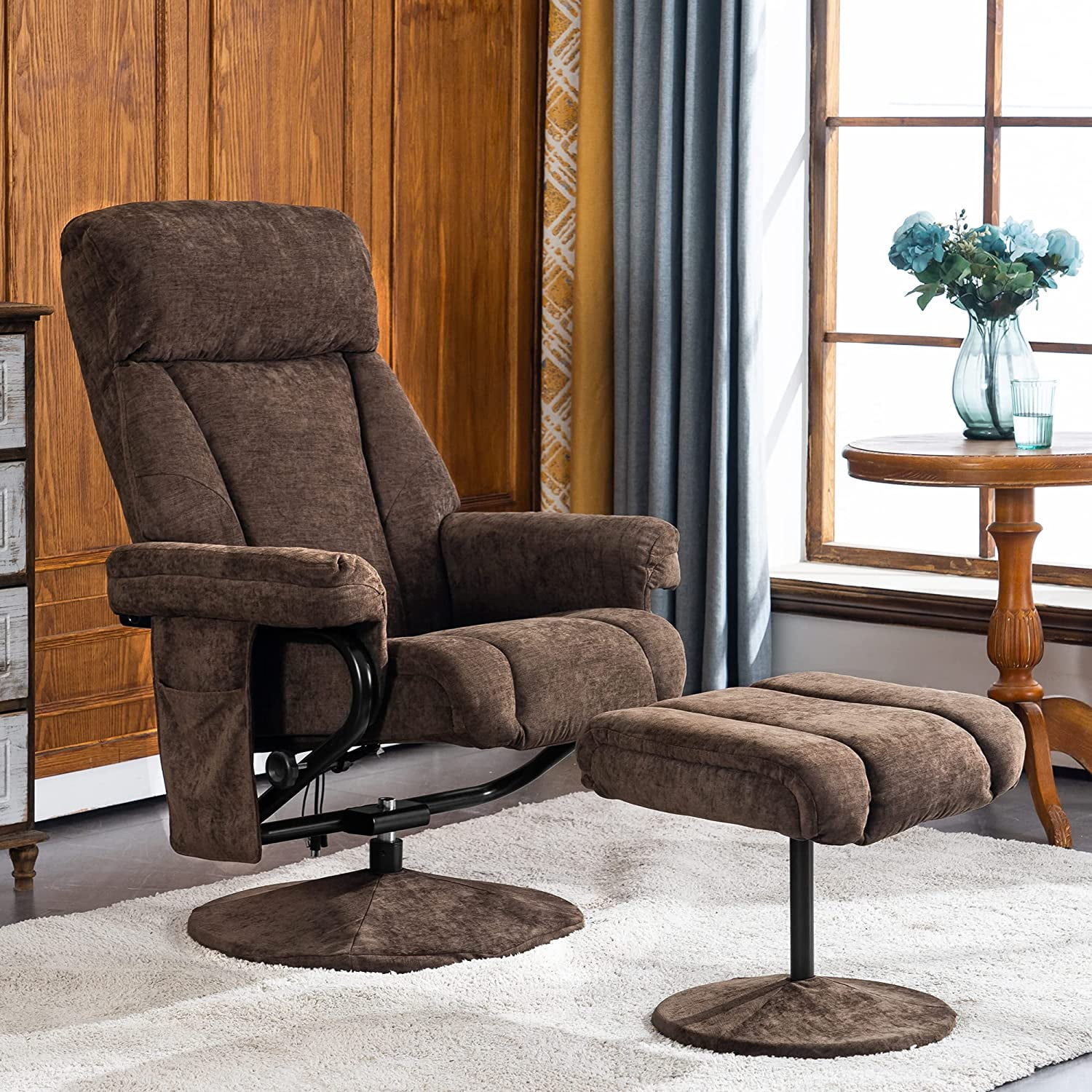 MCombo Swivel Recliner Chairs with Ottoman, Massage, Fabric for