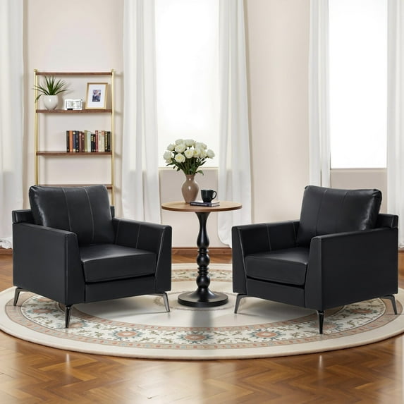 Mcombo Set of 2 Modern Accent Chair, Faux Leather Upholstered Lounge Armchair, Single Sofa Chairs for Living Room Office 4629