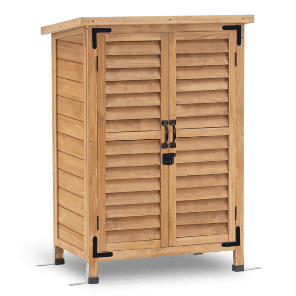 Mcombo Small Outdoor Wood Storage Cabinet, Outside Tools Cabinet (24.6" x 18.3" x 38.2" ) 0985CR