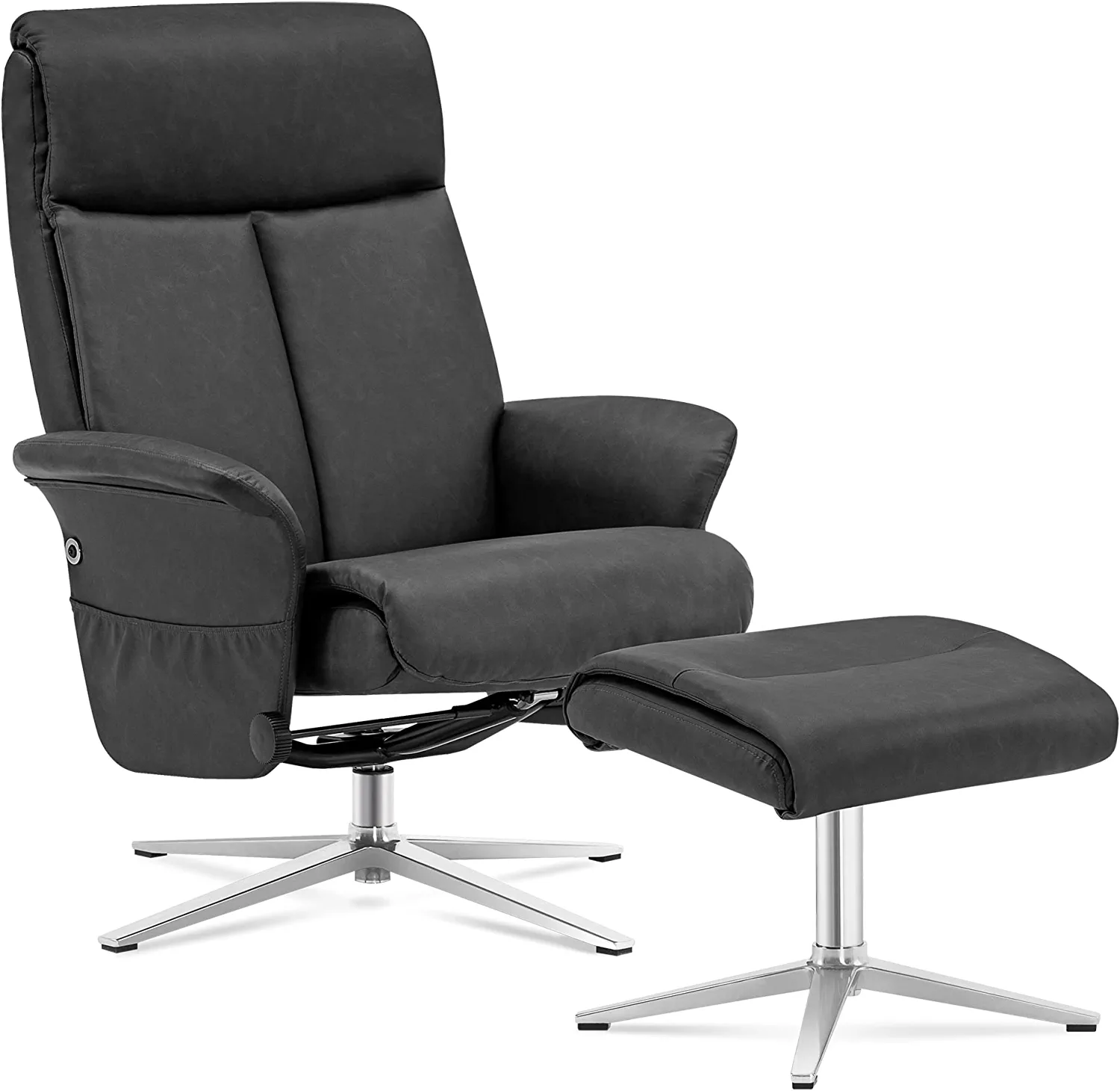 Ikea poang chair armchair and discount footstool set with black leather covers