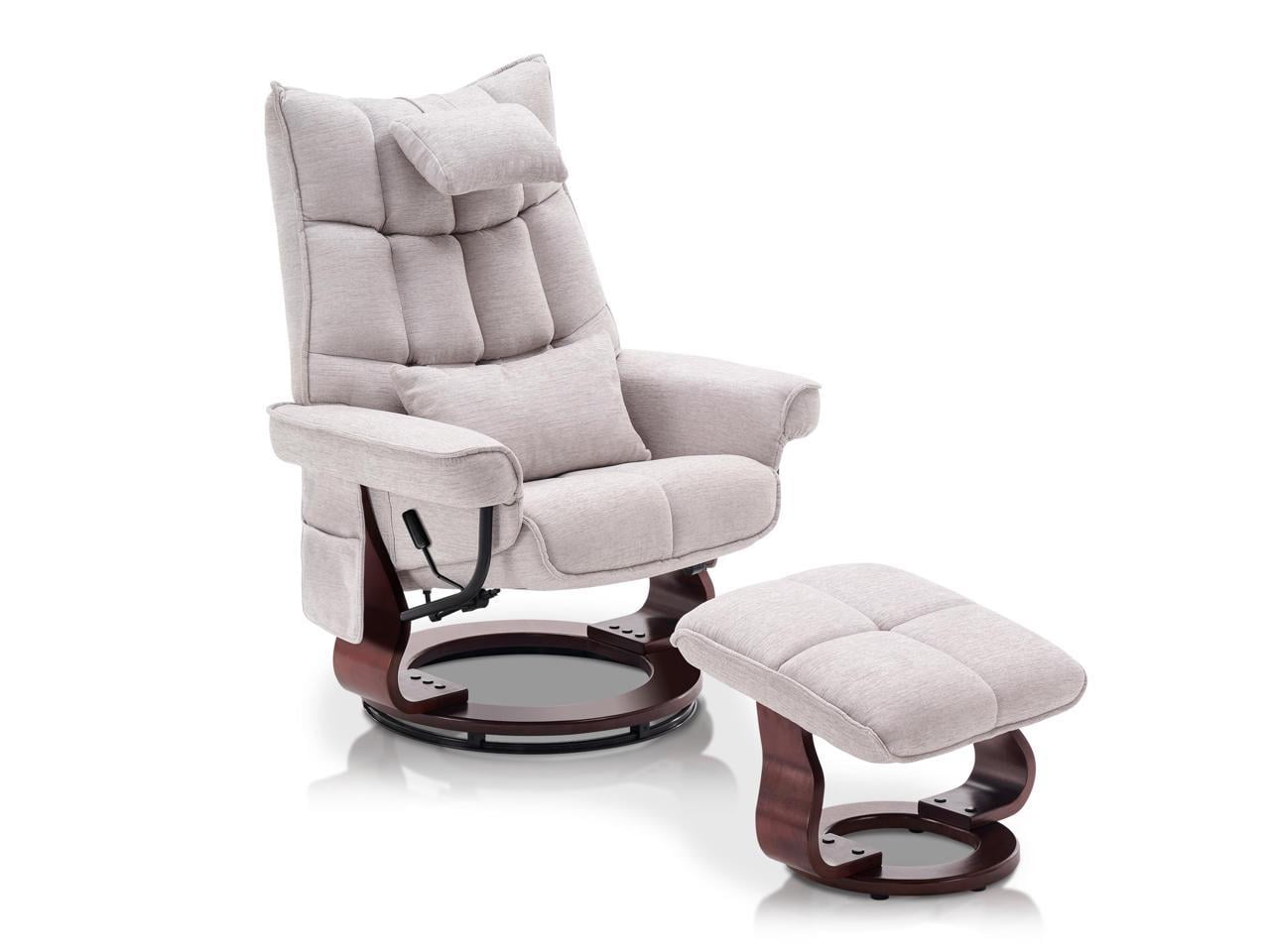 Mcombo Swivel Recliner with Ottoman, Massage TV Chairs with Neck Pillow and Side Pocket for Living Reading Room, Chenille Fabric 4188