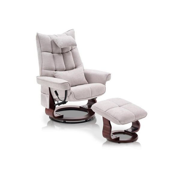 Mcombo Swivel Recliner with Ottoman, Massage TV Chairs with Neck Pillow and Side Pocket for Living Reading Room, Chenille Fabric 4188