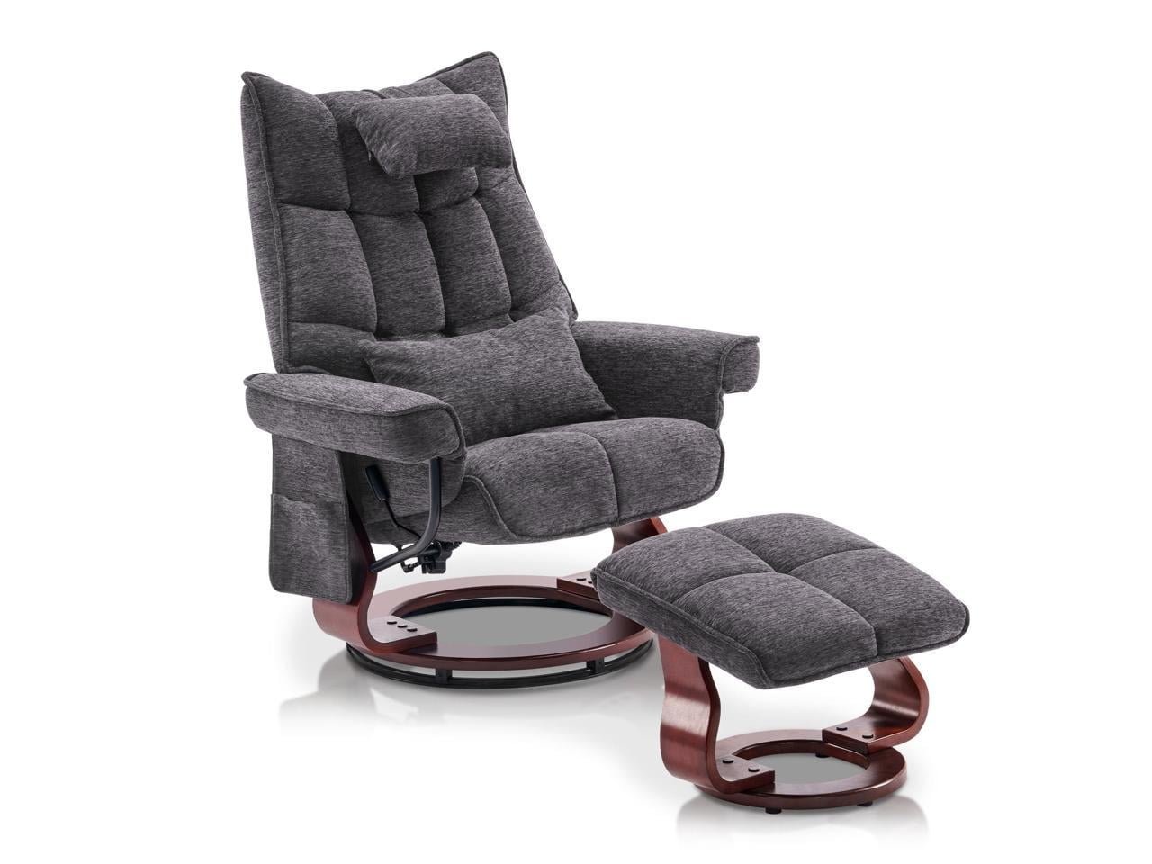 Mcombo Swivel Recliner with Ottoman, Massage TV Chairs with Neck Pillow and Side Pocket for Living Reading Room, Chenille Fabric 4188