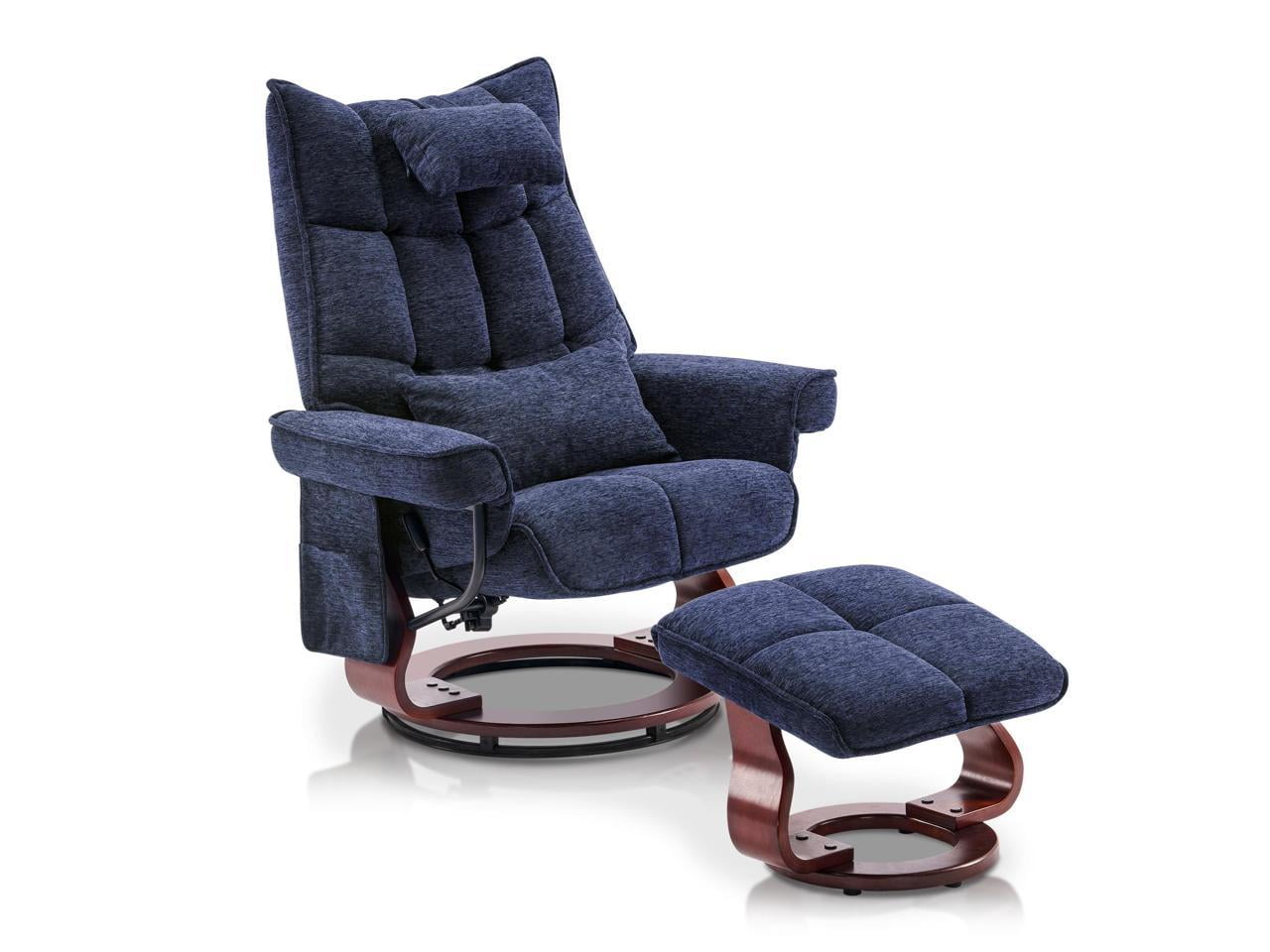 Mcombo Swivel Recliner with Ottoman, Massage TV Chairs with Neck Pillow and Side Pocket for Living Reading Room, Chenille Fabric 4188
