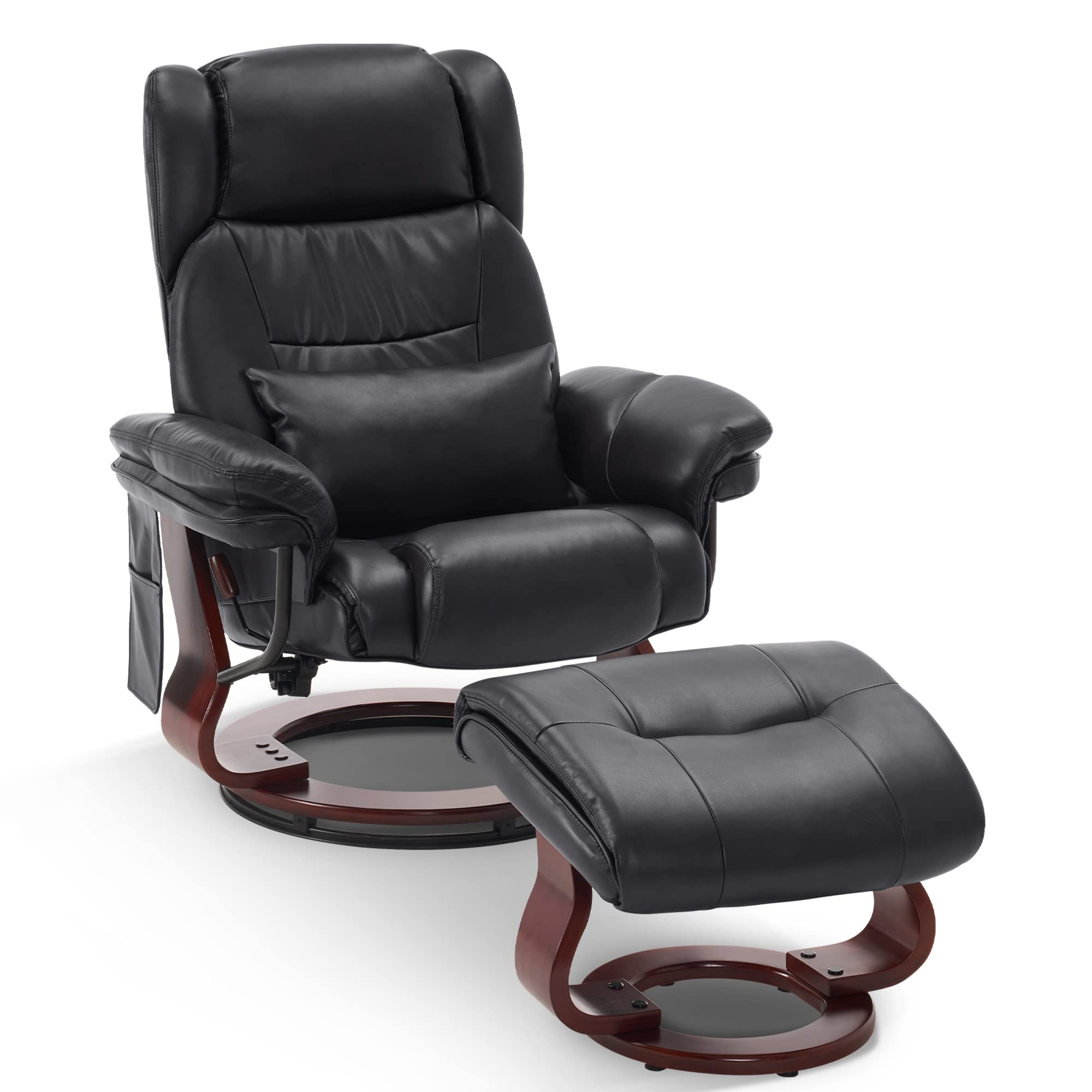 Swivel Recliners with Ottoman, Vibration Massage TV Chairs with Side Pocket, Faux Leather