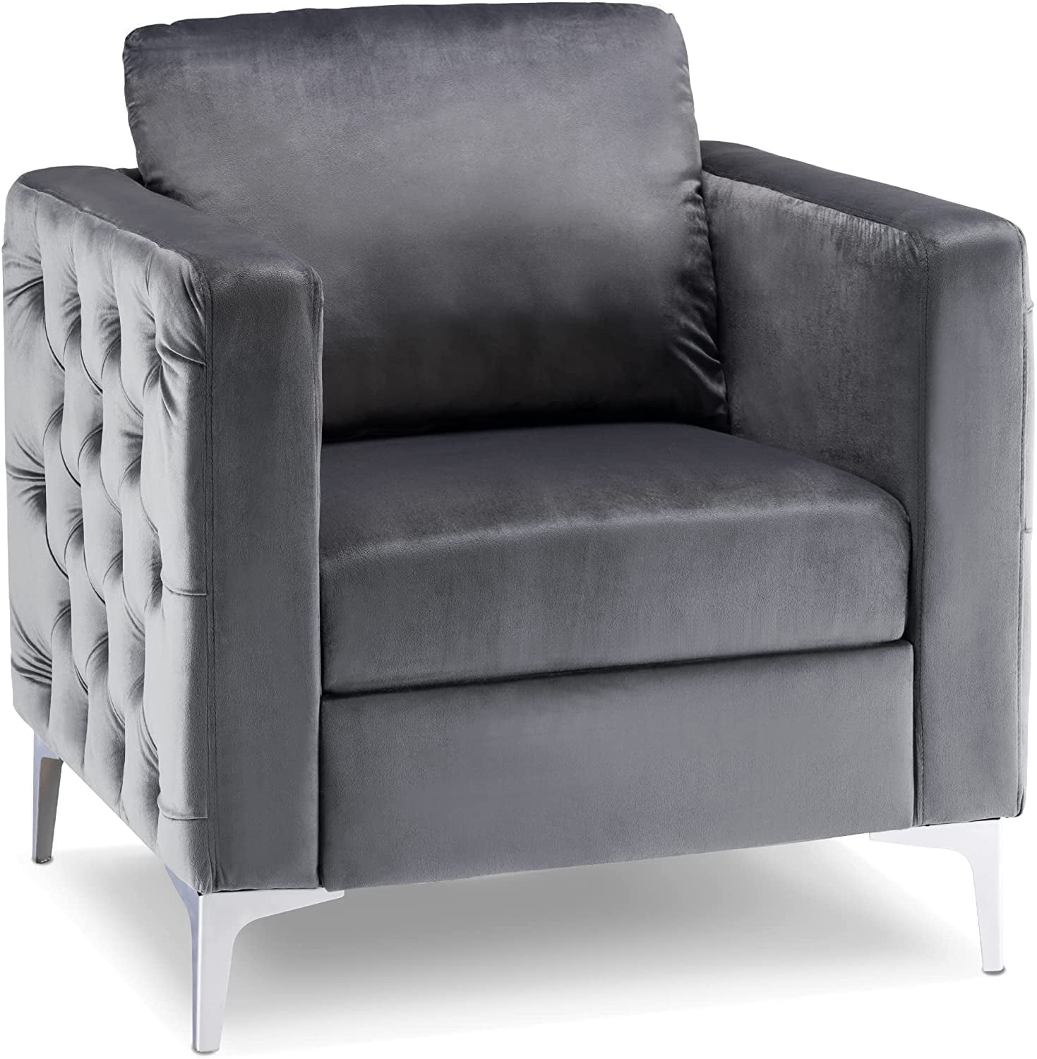 Gray Velvet Barrel Accent Chair with Metal Legs