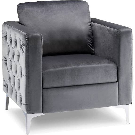 Mcombo Velvet Accent Club Chair, Single Sofa Chair, Armchair 4066 (Grey)