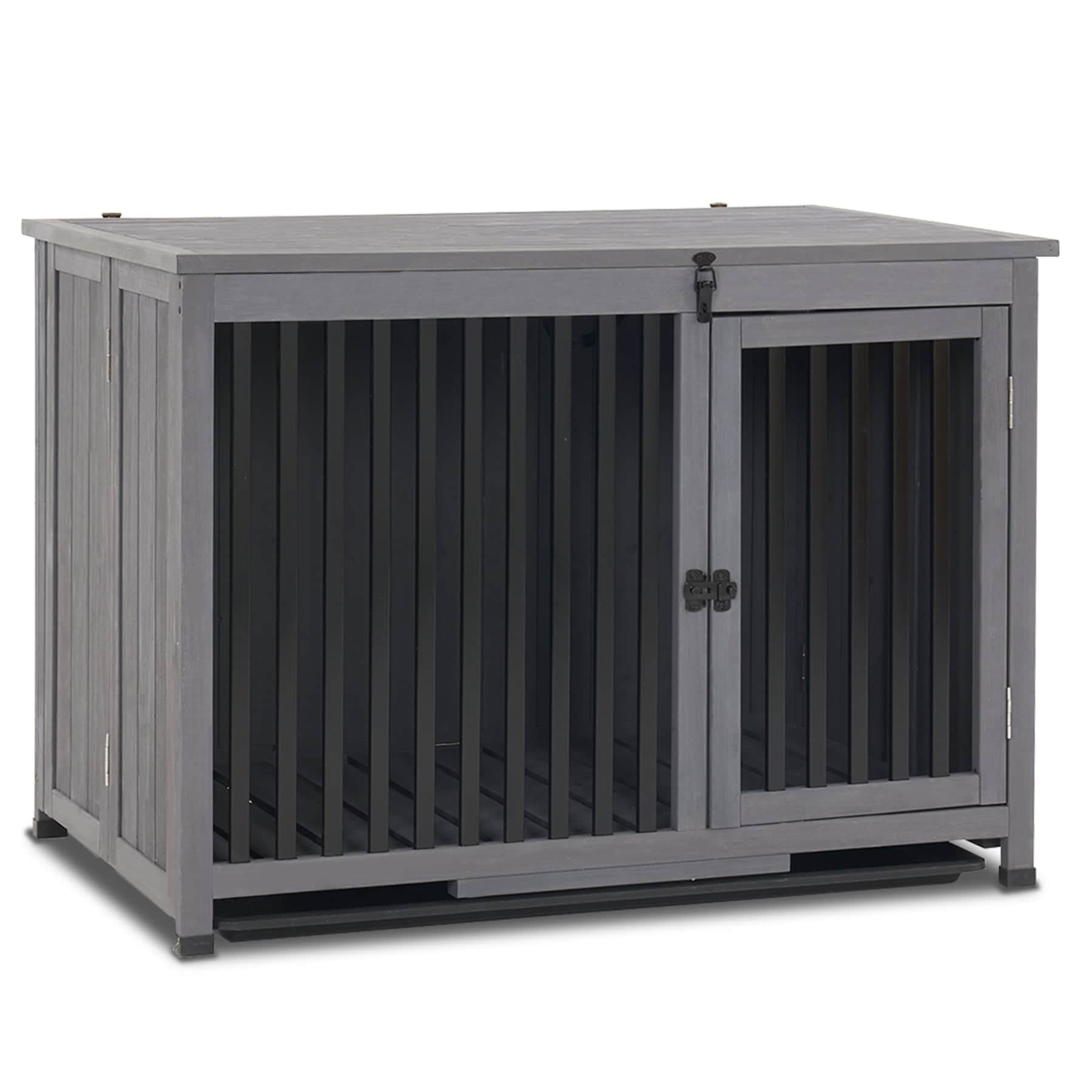 Large Gray Fir Wood Portable Dog Crate Table
