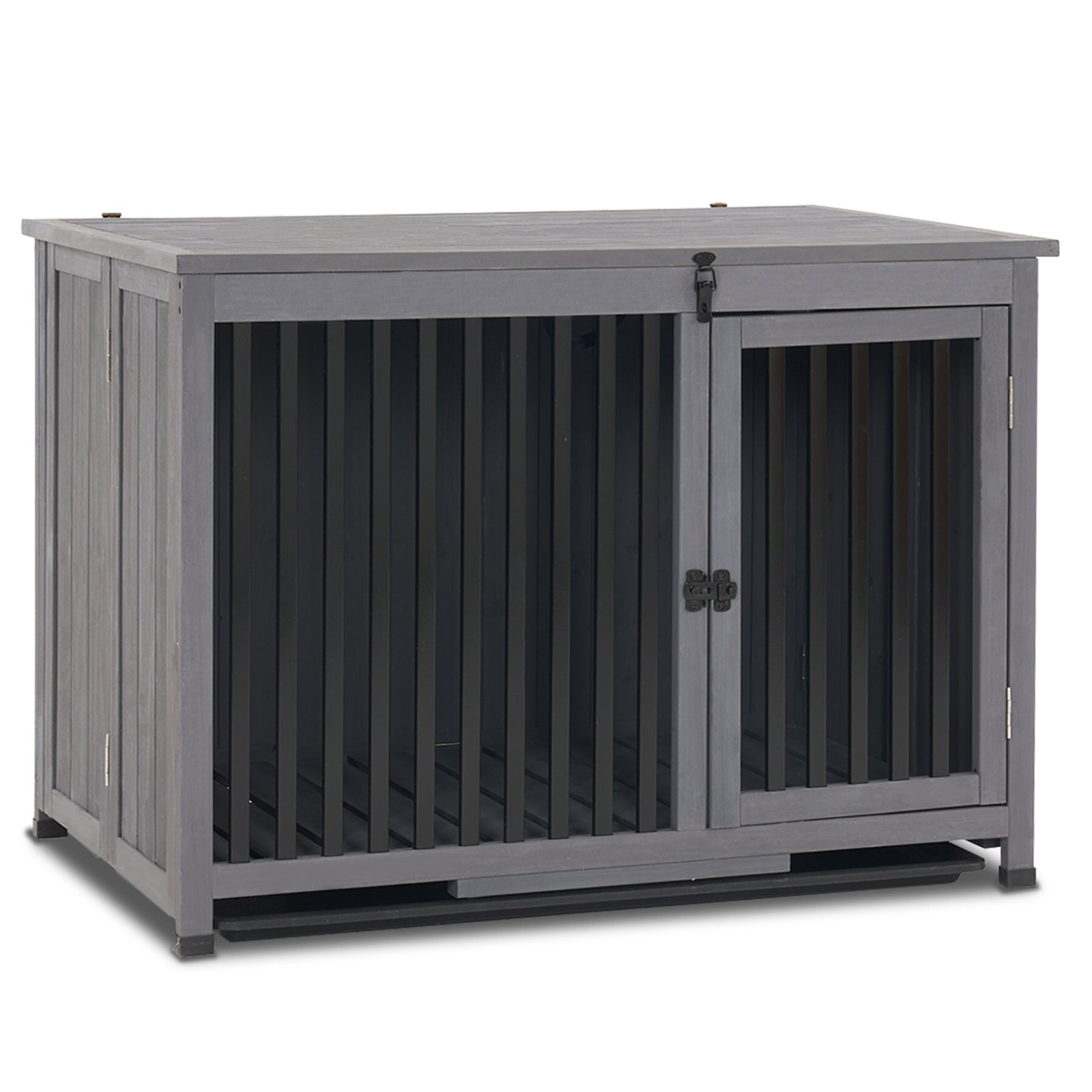 Large Gray Fir Wood Portable Dog Crate Table