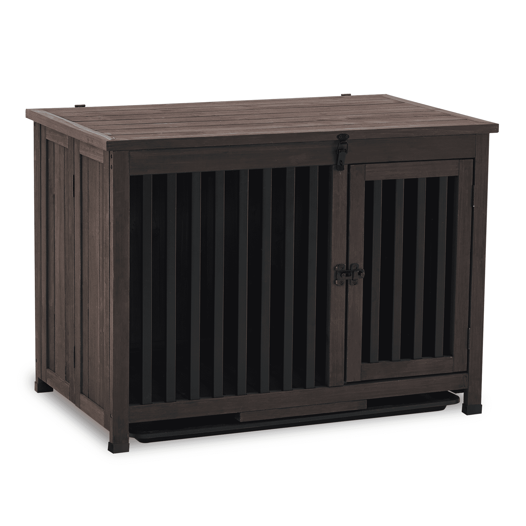 Medium Brown Wooden Portable Dog Crate with Tray