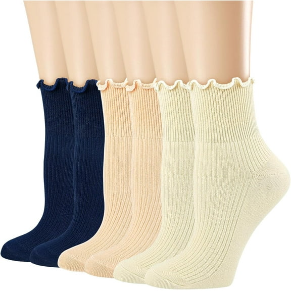 Mcool Mary Womens Crew Socks Ruffle Casual Cotton Frilly Breathable Cute Knit Lettuce Trim Dress Ankle Socks 6 Pairs