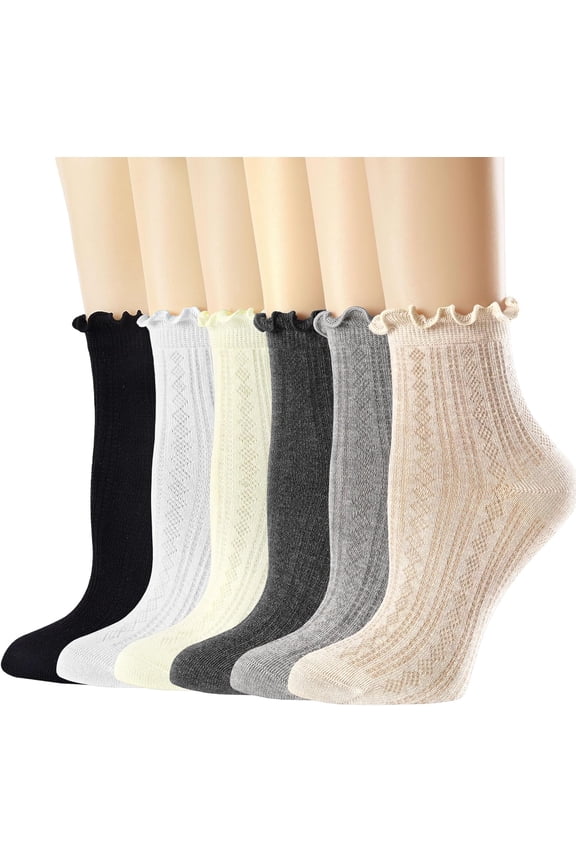 Mcool Mary Womens Crew Socks Ruffle Casual Cotton Frilly Breathable Cute Knit Lettuce Trim Dress Ankle Socks 6 Pairs
