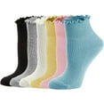 thumbnail image 1 of Mcool Mary Womens Socks, Ruffle Turn-Cuff Casual Ankle Socks Breathable Cool Knit Cotton Lettuce Crew Frilly Sock 6 Pack, 1 of 6