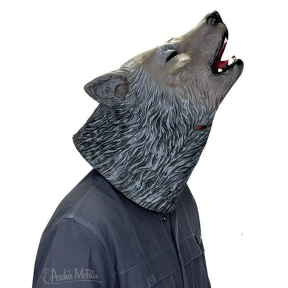 Mcphee Accoutrements Archie Howling Wolf Mask, Grey, One Size