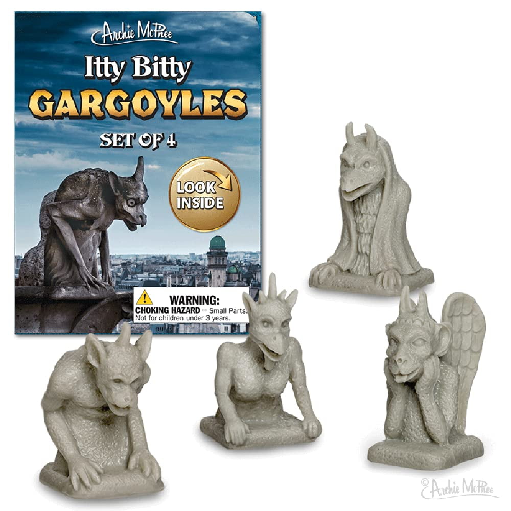 Set of 4 Gray Plastic Gothic Gargoyle Figurines