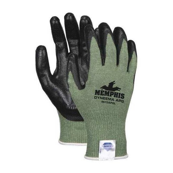 Mcr Safety Coated Gloves, Cut Level A2 ,APG ,Flat ,M 1 PR 9672APGM