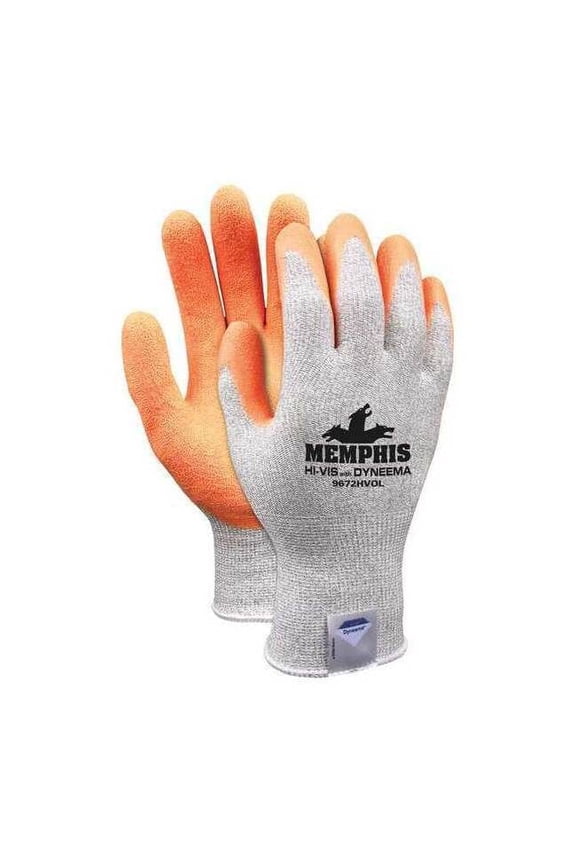 Hi-Vis Cut Resistant Coated Gloves, Cut Level A2 ,Dipped ,Latex ,Smooth ,S 1 PR 9672HVOS