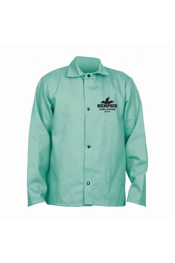 Welding Jacket, Excel FR, 9 oz, 76 in Length, Snaps Closure, Green, XL 39030XL
