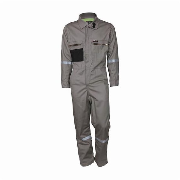 Coverall, 8.7 cal/sq cm ATPV, XL, 30 in Inseam, Flame-Retardant 100% Treated Cotton, Zipper